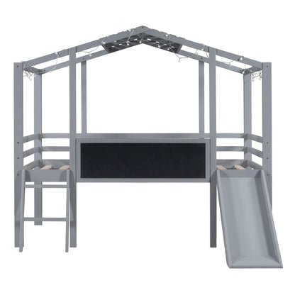 Loft House Bed With Ladder and Slide and Light