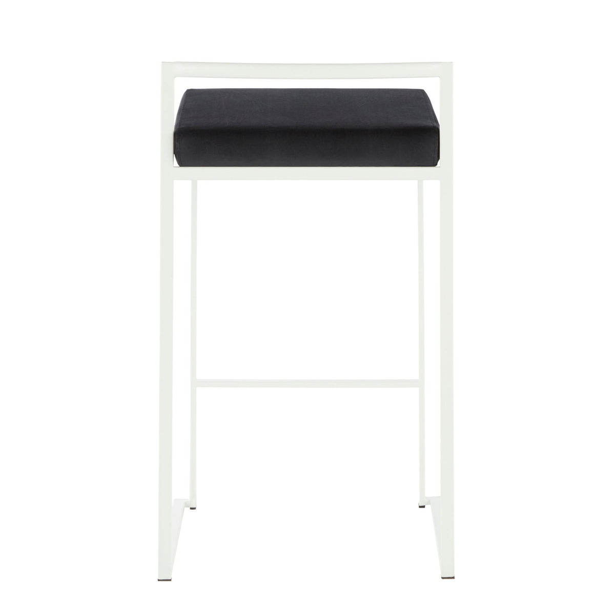 Stackable counter stool with padded black seat by HouseOfZazla on white metal frame on Tampa Home & Garden Store