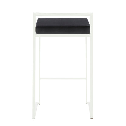 Stackable counter stool with padded black seat by HouseOfZazla on white metal frame on Tampa Home & Garden Store