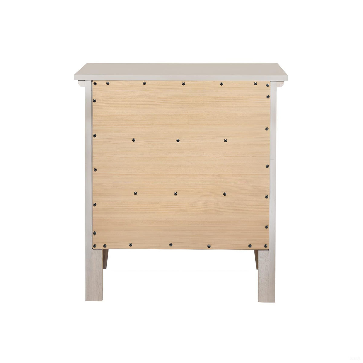 3 Drawer Nightstand with dove-tailed drawers, natural wood fronts, gray top and metal frame on Tampa Home & Garden Store