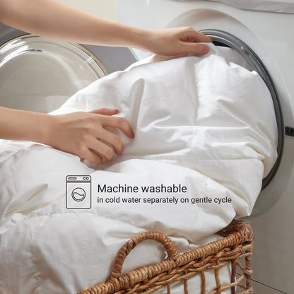 Comforter King/Cal King 100% cotton shell, white, loaded into front-load washing machine on Tampa Home & Garden Store
