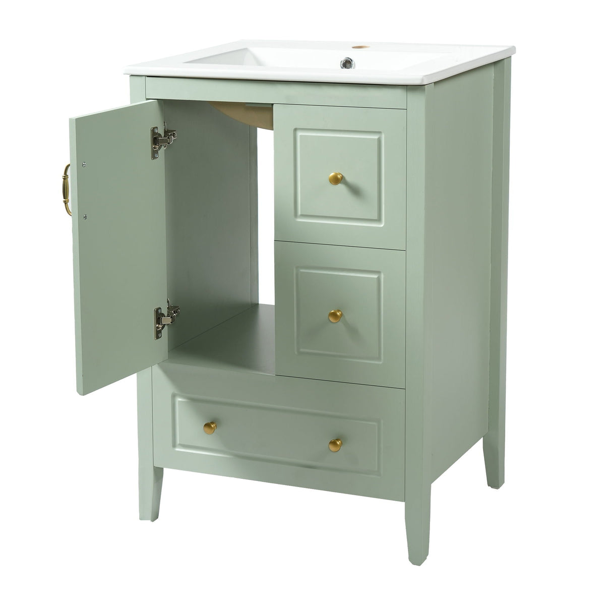 Retro bathroom vanity with ceramic sink, mint green finish, brass knobs by HouseOfZazla on Tampa Home & Garden Store