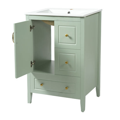 Retro bathroom vanity with ceramic sink, mint green finish, brass knobs by HouseOfZazla on Tampa Home & Garden Store