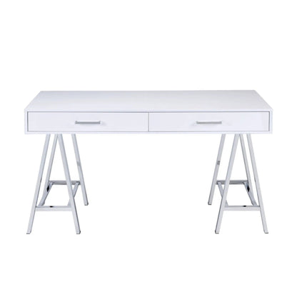 Coleen high gloss white writing desk with USB, metal legs on Tampa Home & Garden Store