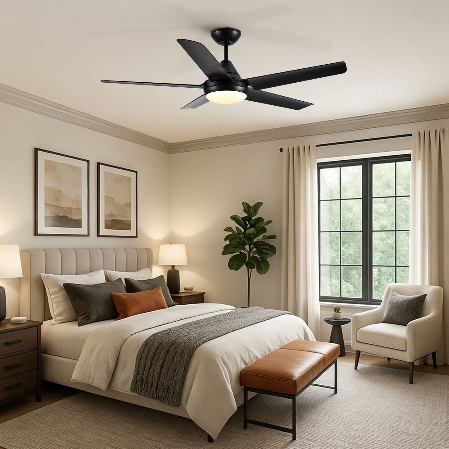 HouseOfZazla black ceiling fan with LED light, remote, 6 speeds, reversible DC motor indoor on Tampa Home & Garden Store