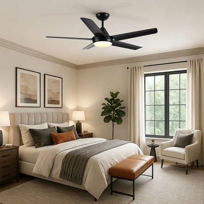 HouseOfZazla black ceiling fan with LED light, remote, 6 speeds, reversible DC motor indoor on Tampa Home & Garden Store