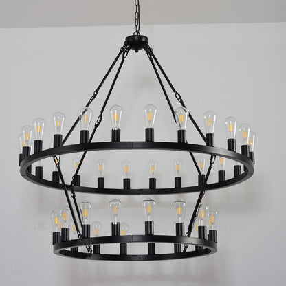 Chandelier HouseOfZazla 47.24 Inch Matte Black Wagon Wheel with 36 Lights on Tampa Home & Garden Store