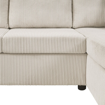 Oversized U-shaped sectional sofa with chaise in beige corduroy upholstery and three pillows on Tampa Home & Garden Store