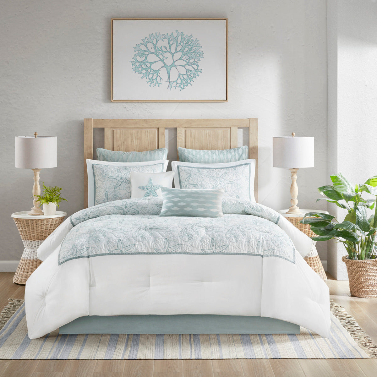 White King comforter set with seafoam coastal print and matching shams by HouseOfZazla on Tampa Home & Garden Store