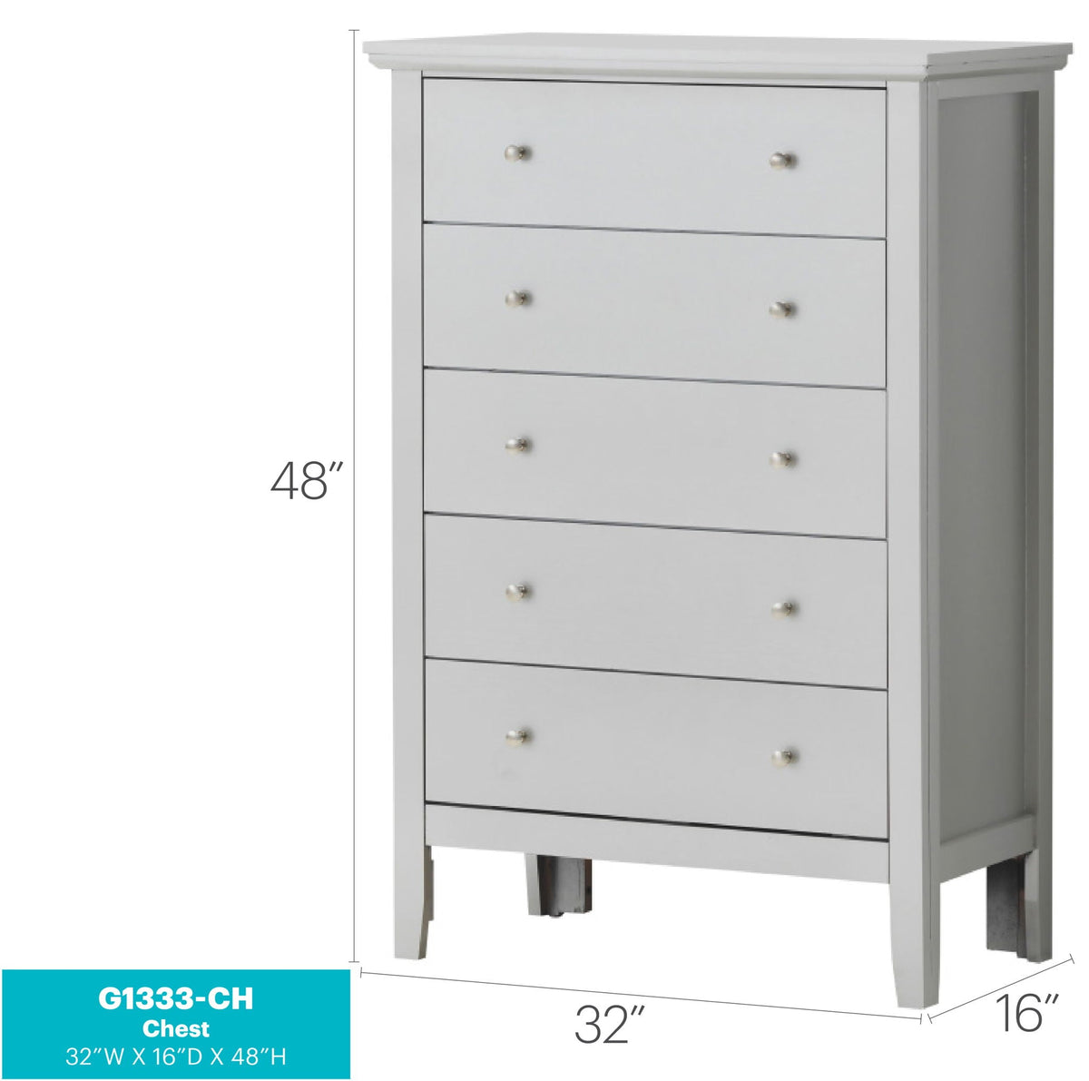 Primo Accent Chest HouseOfZazla in light gray finish with metal knobs on Tampa Home & Garden Store
