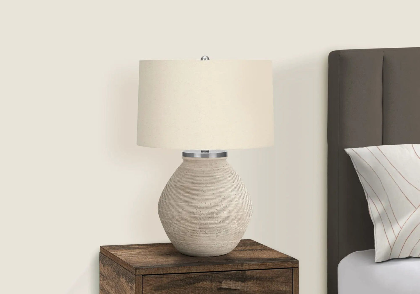 Cream Concrete Table Lamp with Linen Shade