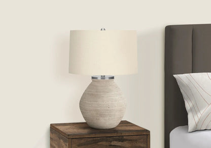 Cream Concrete Table Lamp with Linen Shade