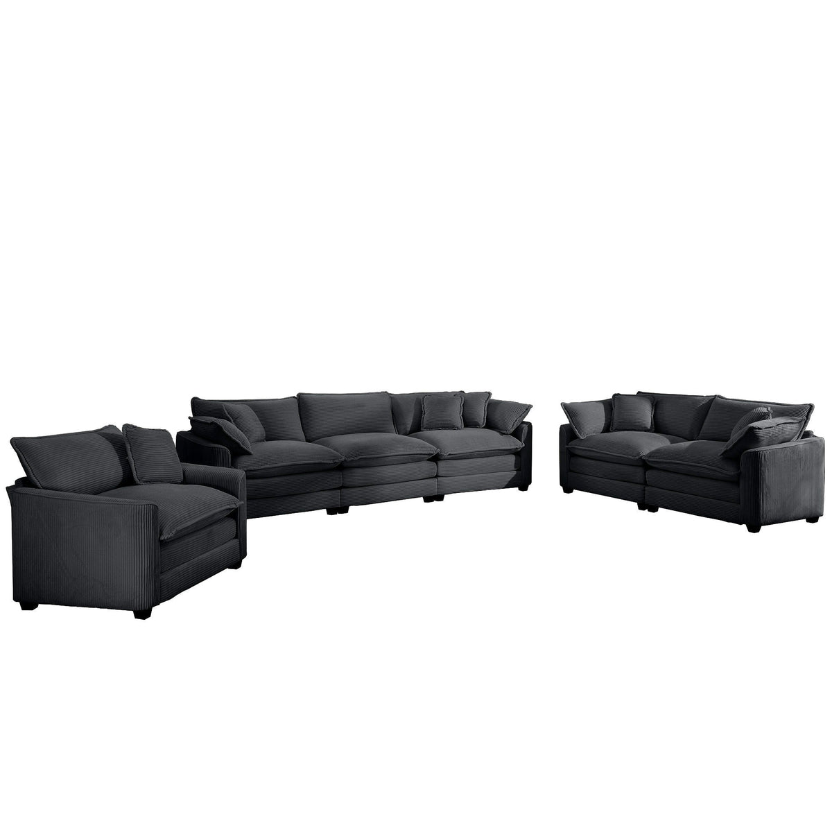 Elegant Oversized Sectional Sofa Set 3-piece with deep seats in black upholstery on Tampa Home & Garden Store