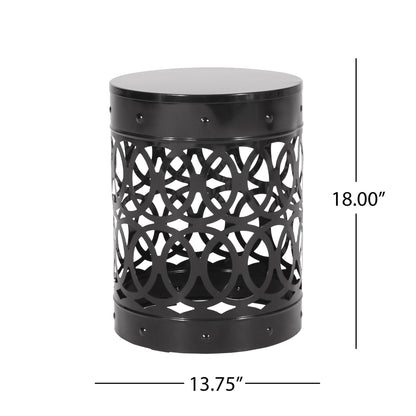 Large Outdoor Metal End Table with Floral Cut