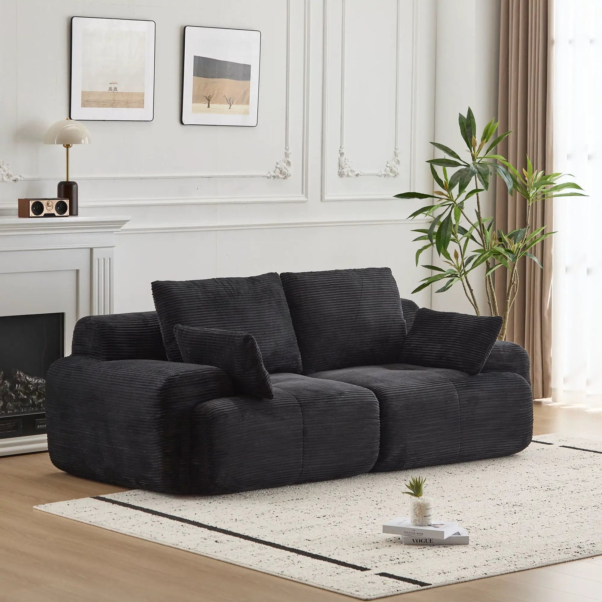 2 Seater Large Sectional Couches For Living Room black textured fabric stationary sofa on Tampa Home & Garden Store