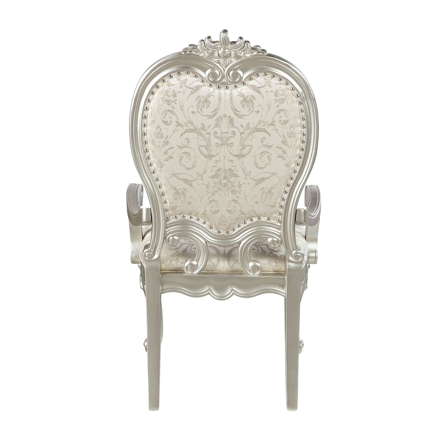 Bently Arm Chair set of 2 in champagne with damask upholstery and ornate silver frame on Tampa Home & Garden Store