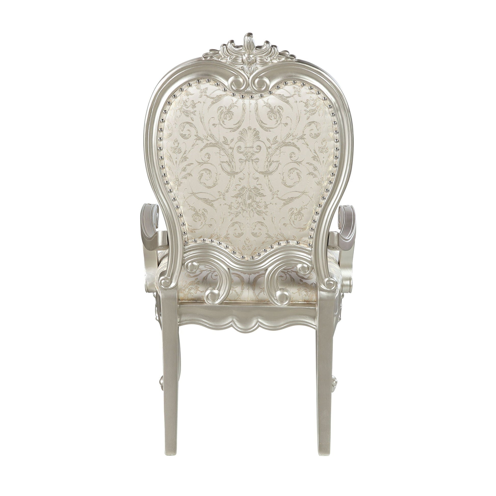 Bently Arm Chair set of 2 in champagne with damask upholstery and ornate silver frame on Tampa Home & Garden Store