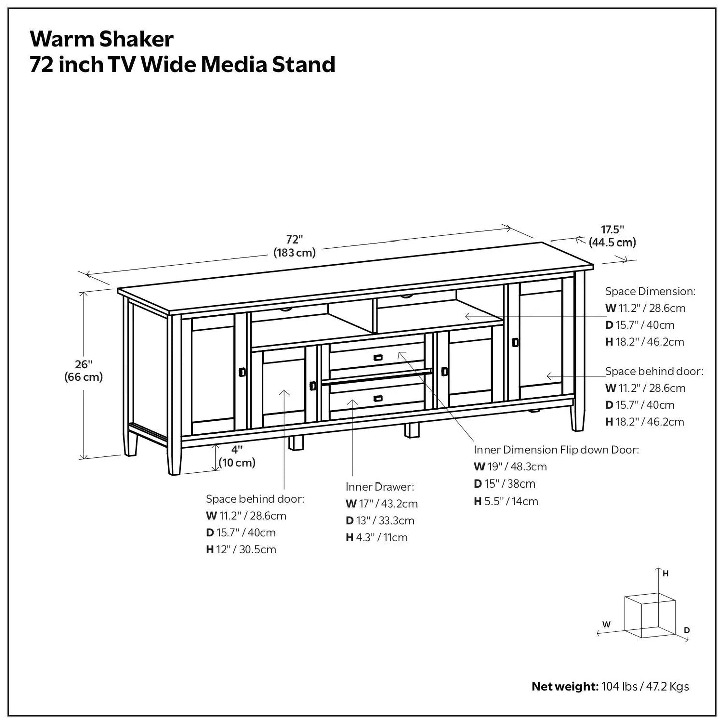 Warm Shaker 72in TV media stand handcrafted wooden shaker-style console with drawers on Tampa Home & Garden Store