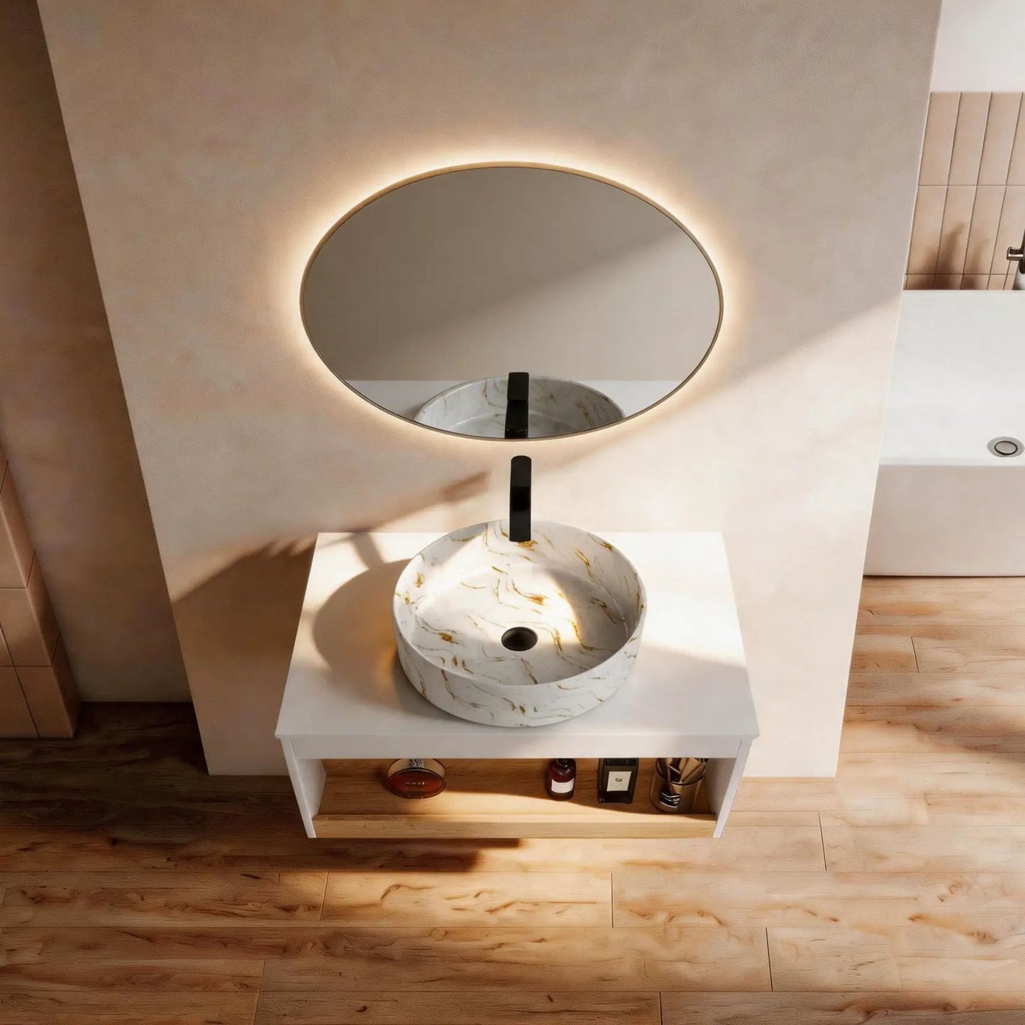 Floating Bathroom Vanity with Vessel Sink