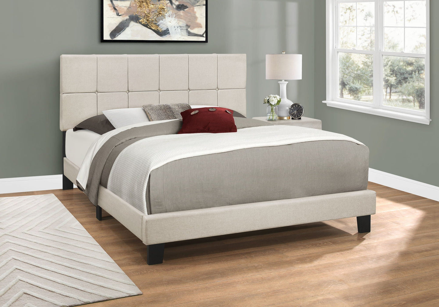 Queen Size Upholstered Bed and Tufted Headboard