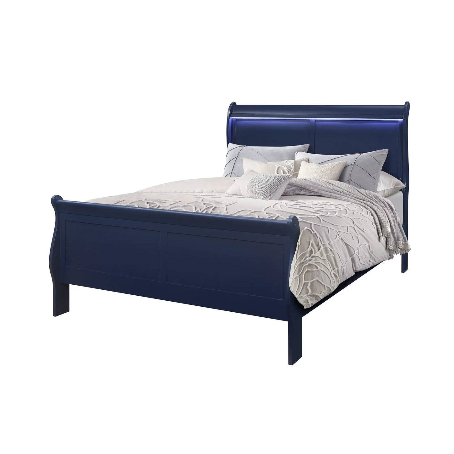 Charlston Sleigh Bed with LED Lighting in navy blue finish by Unique Piece Furniture on Tampa Home & Garden Store