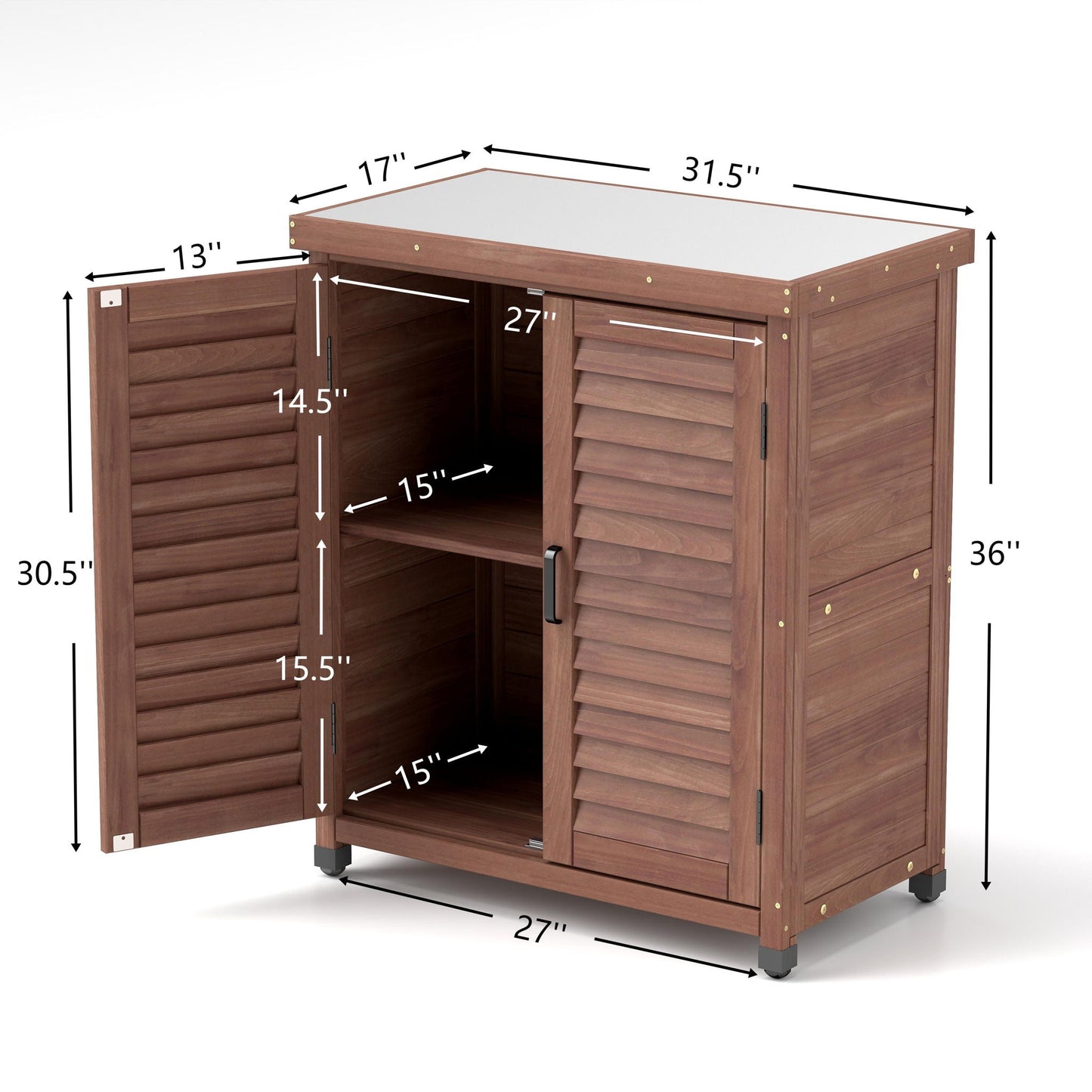 Outdoor Potting Bench With Metal Top and Cabinet