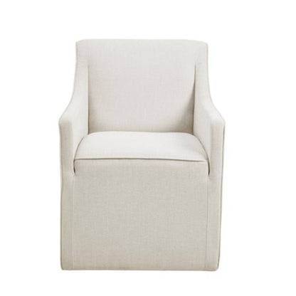 Traditional skirted dining arm chair in beige linen upholstery by HouseOfZazla on Tampa Home & Garden Store