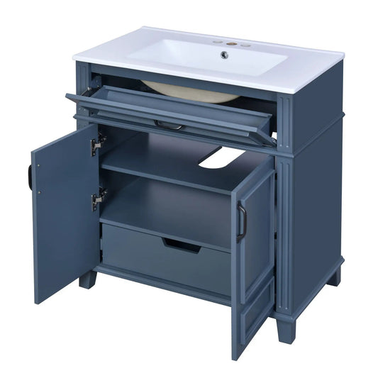 Bathroom Vanity With Sink Storage Cabinet - Blue, white countertop and multiple drawers on Tampa Home & Garden Store