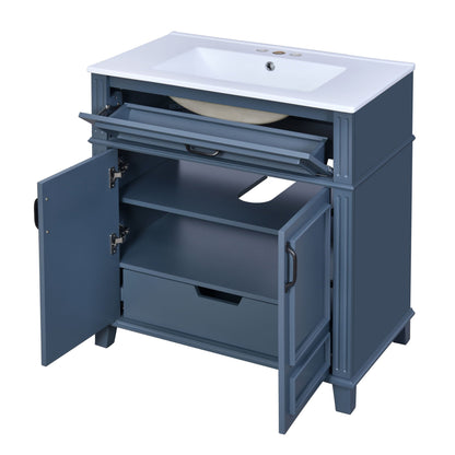 Blue Bathroom Vanity with Sink and Wooden Cabinet