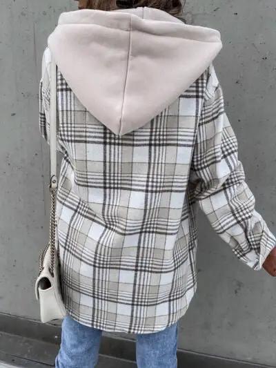 Vintage Plaid Button Up Jacket With Hood