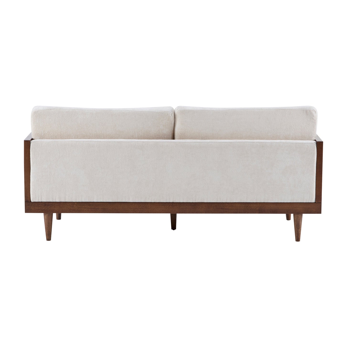 Emir 72in square-arm boucle sofa in ivory fabric with wooden frame and wood legs on Tampa Home & Garden Store