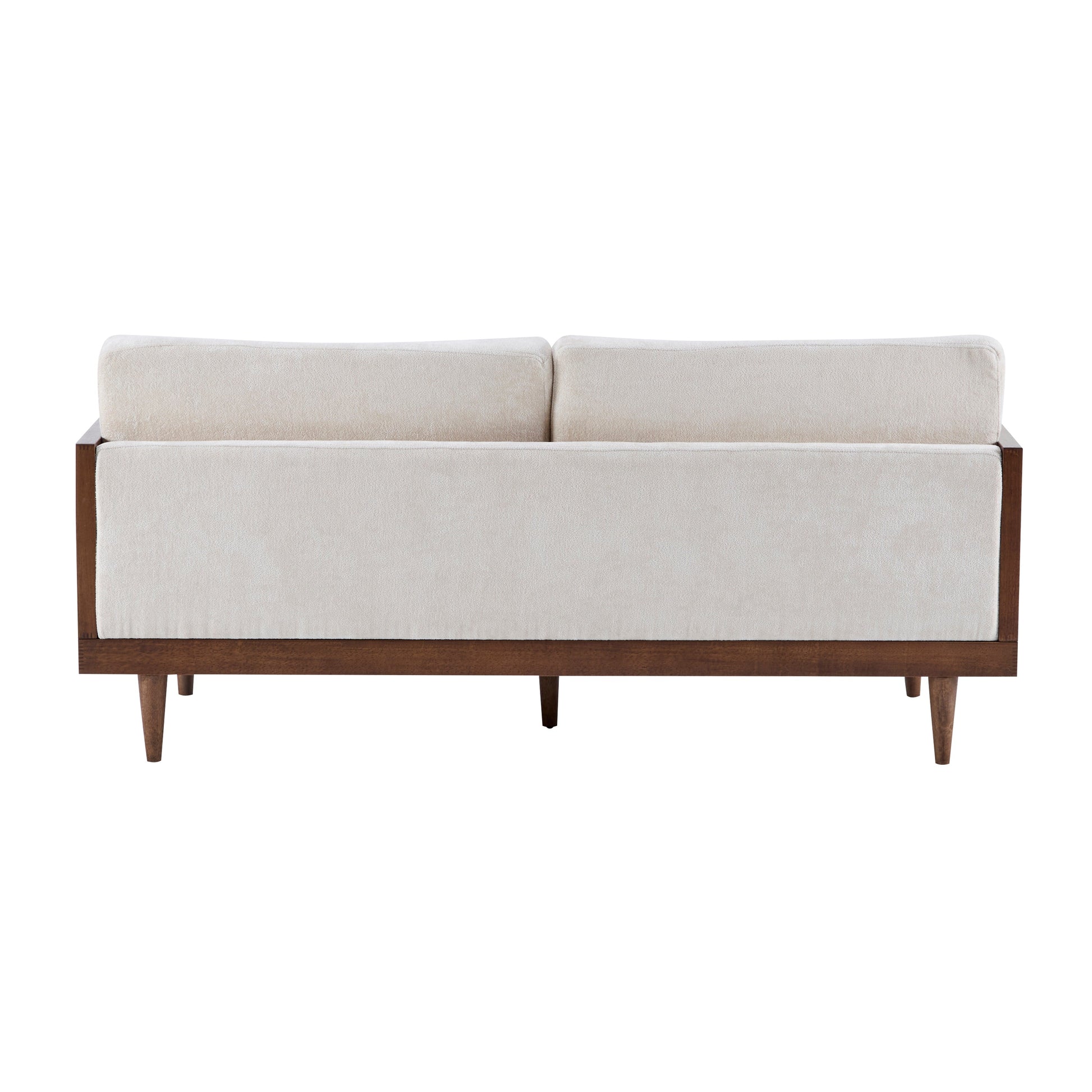 Emir 72in square-arm boucle sofa in ivory fabric with wooden frame and wood legs on Tampa Home & Garden Store