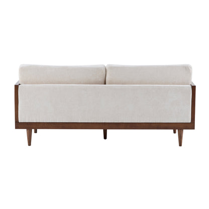 Emir 72in square-arm boucle sofa in ivory fabric with wooden frame and wood legs on Tampa Home & Garden Store
