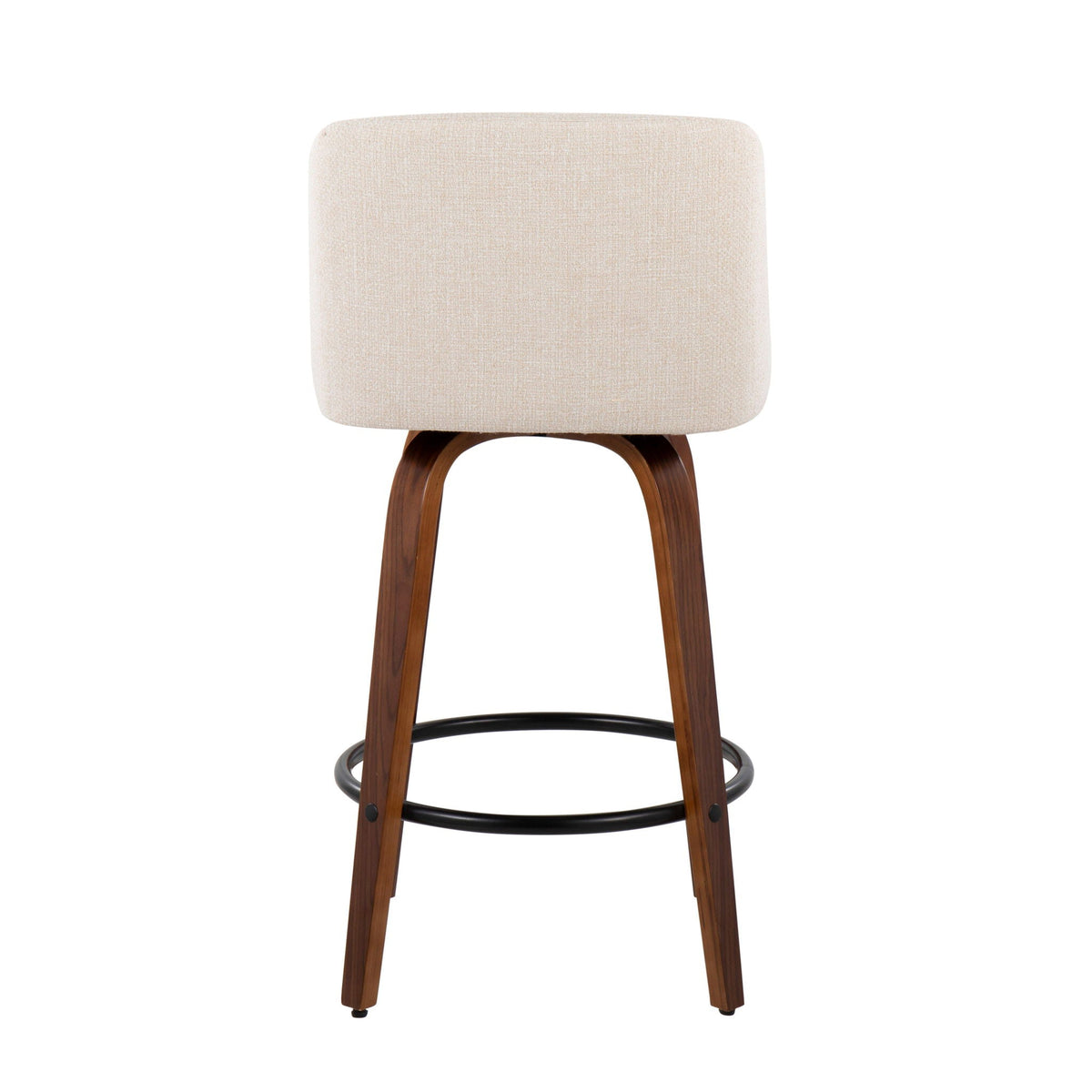 Mid-century modern counter stool beige upholstered seat with dark wood legs and round footrest on Tampa Home & Garden Store