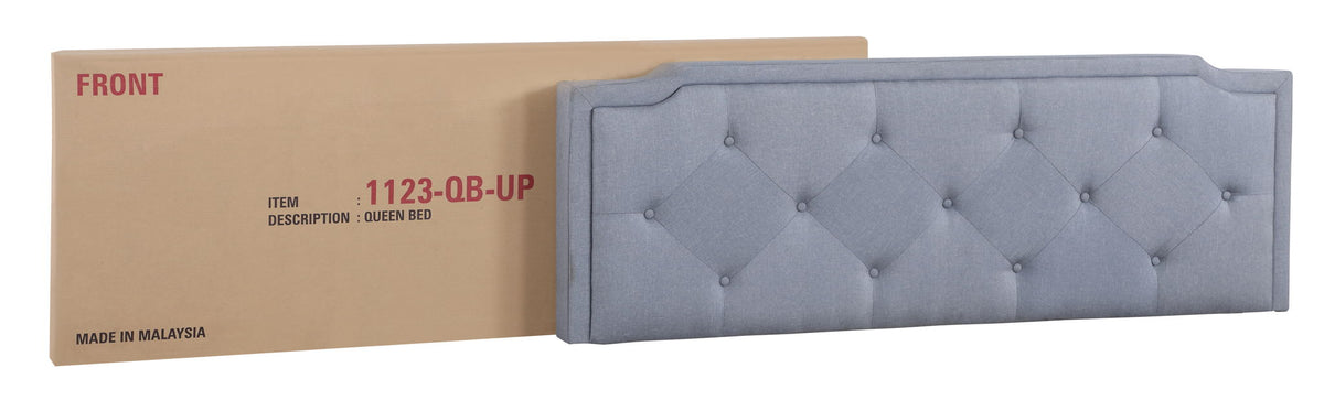 Button tufted headboard for queen bed in gray fabric by HouseOfZazla on Tampa Home & Garden Store