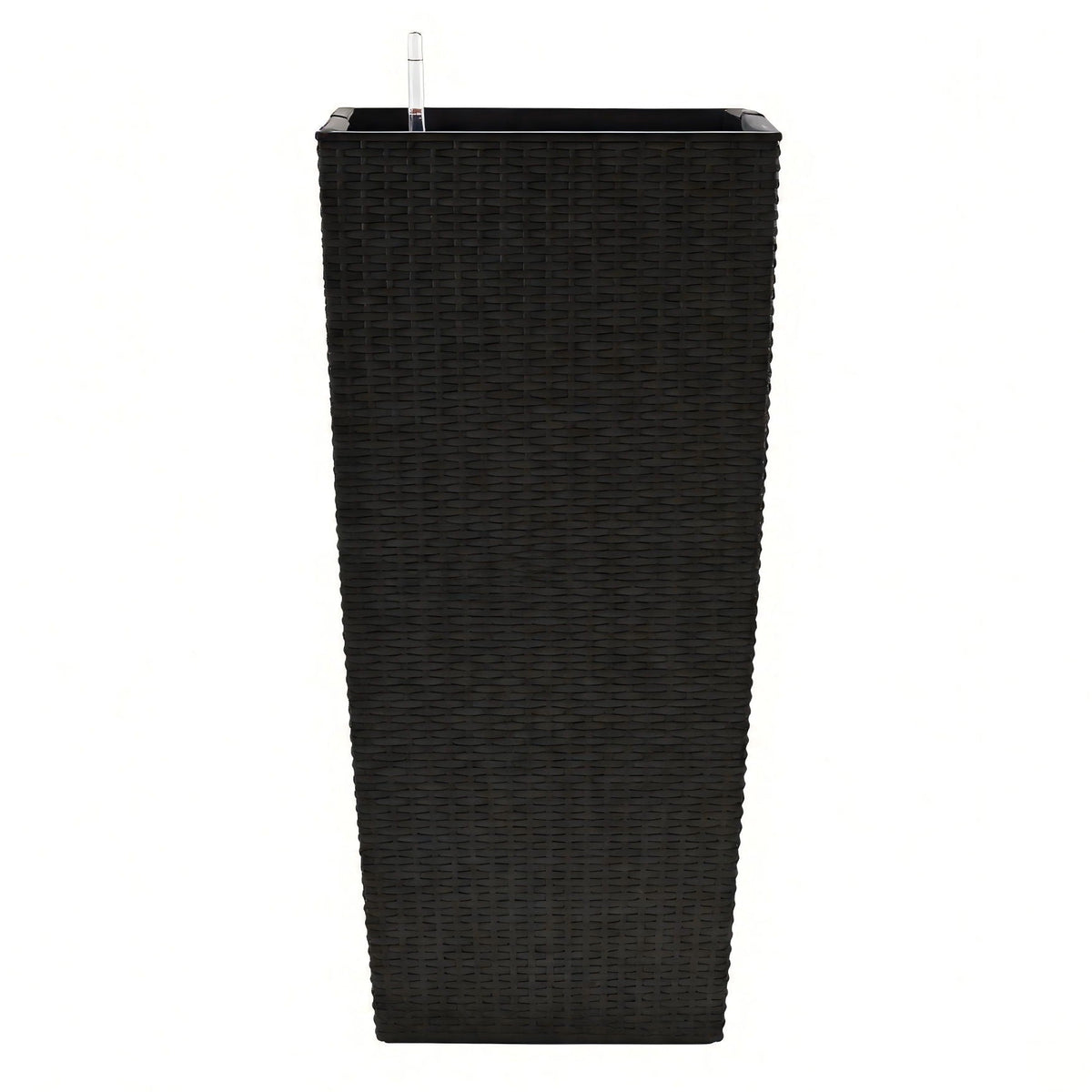 Indoor Outdoor Planter With Automatic Watering System, black woven rectangular planter with built-in watering tube on Tampa Home & Garden Store