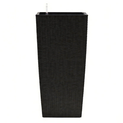 Indoor Outdoor Planter With Automatic Watering System, black woven rectangular planter with built-in watering tube on Tampa Home & Garden Store
