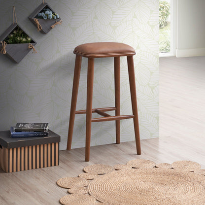 Bar height stool with upholstered brown seat and wood legs, HouseOfZazla on Tampa Home & Garden Store