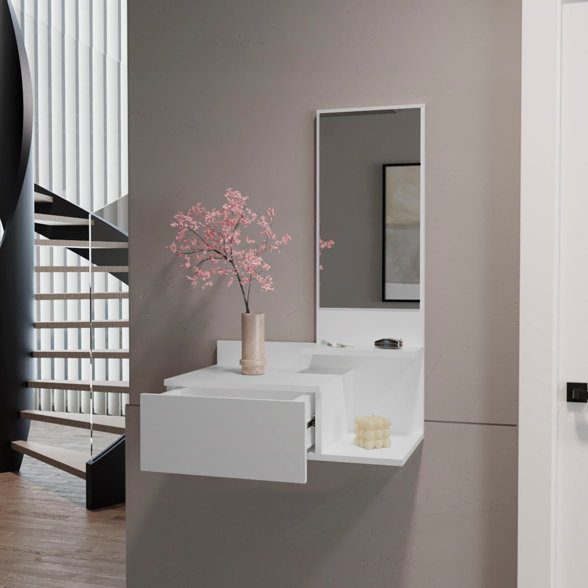 Lowell Floating Hallway Cabinet & Mirror white wall unit by HouseOfZazla on Tampa Home & Garden Store