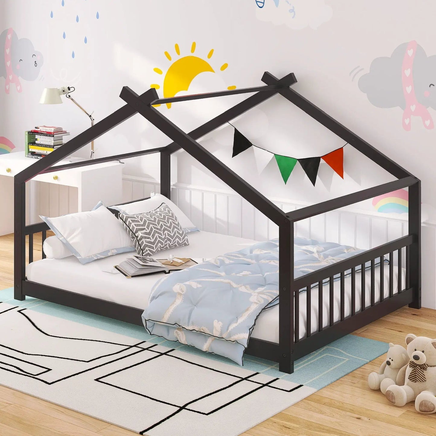 Playhouse Design Bed with Cozy Roof for Kids