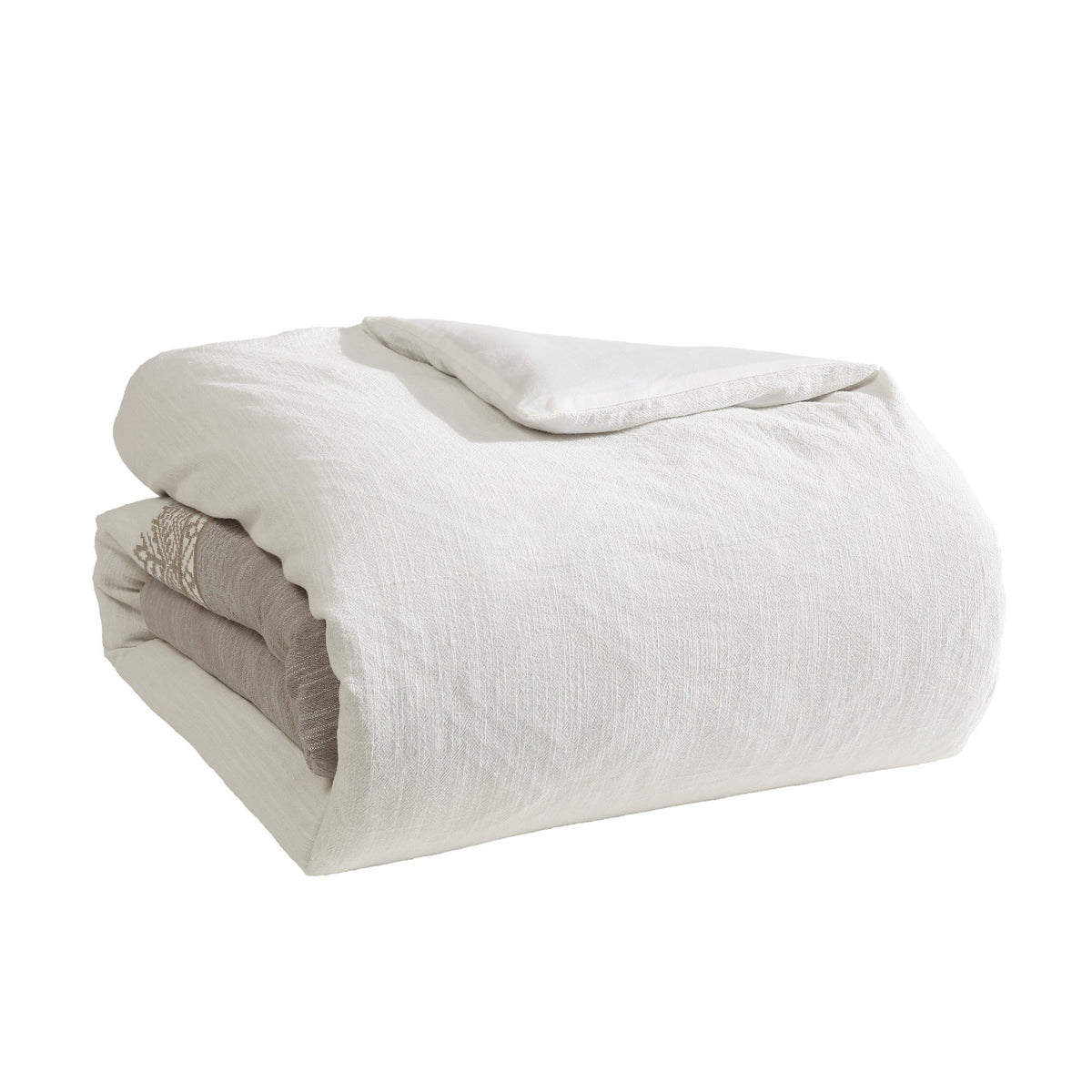 Tan And White Textured Jacquard Comforter Set