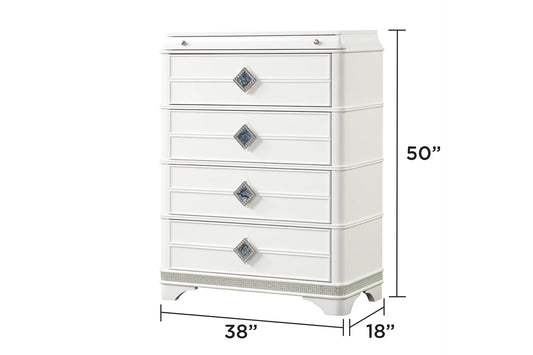 White Laguna modern 5-drawer dresser with diamond square knobs by HouseOfZazla on Tampa Home & Garden Store