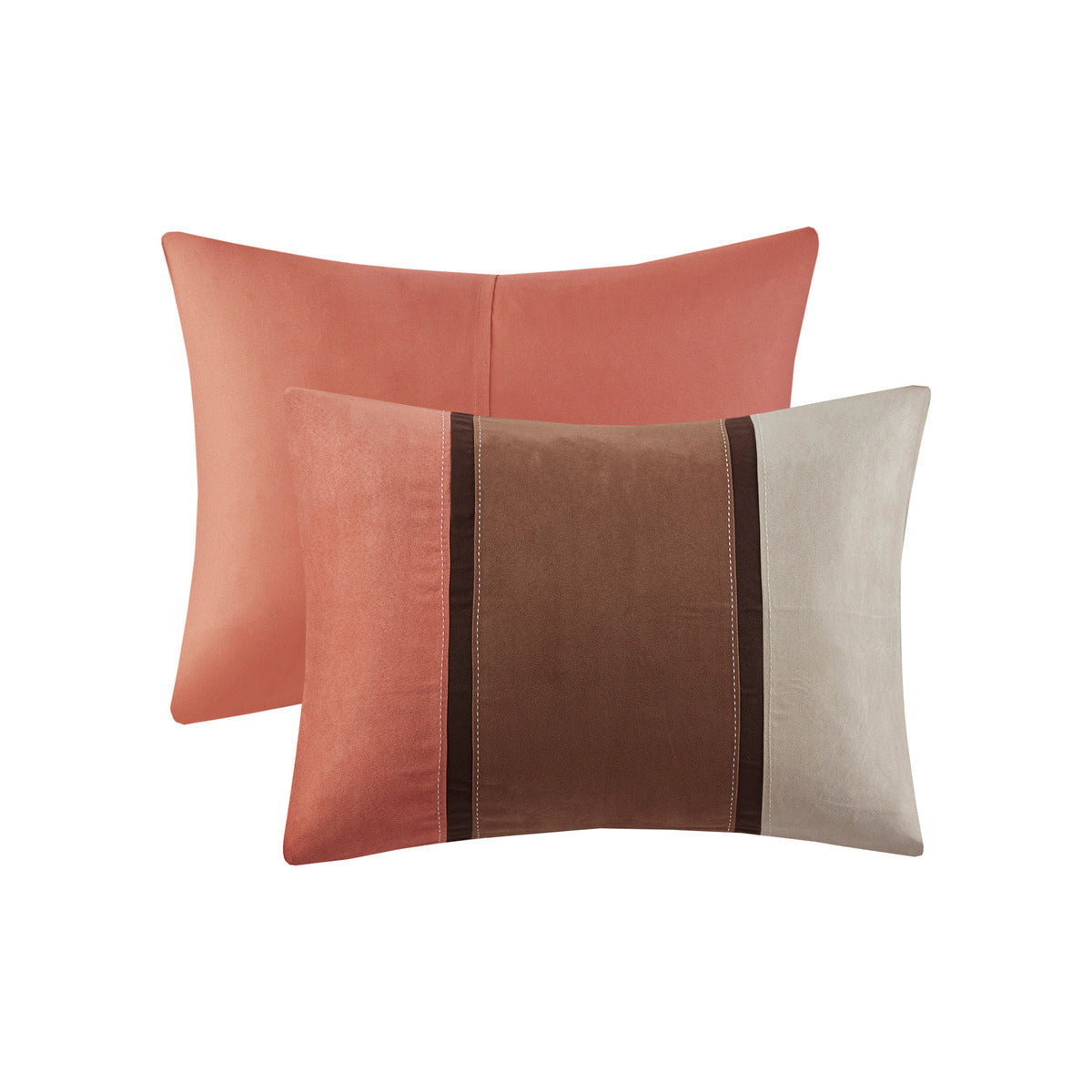 7 Piece Faux Suede Comforter Set Coral King coral brown beige color blocks HouseOfZazla on Tampa Home & Garden Store