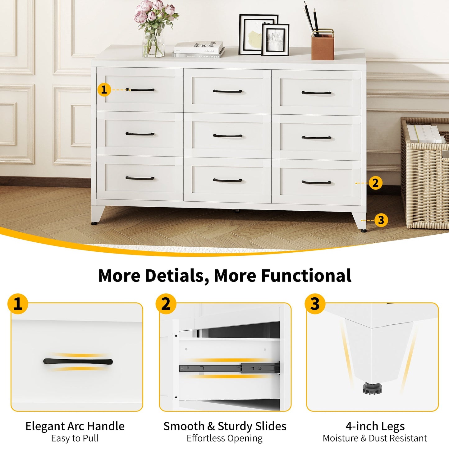 9 Drawer White Metal Dresser with Quiet-Glide Rails by HouseOfZazla on Tampa Home & Garden Store