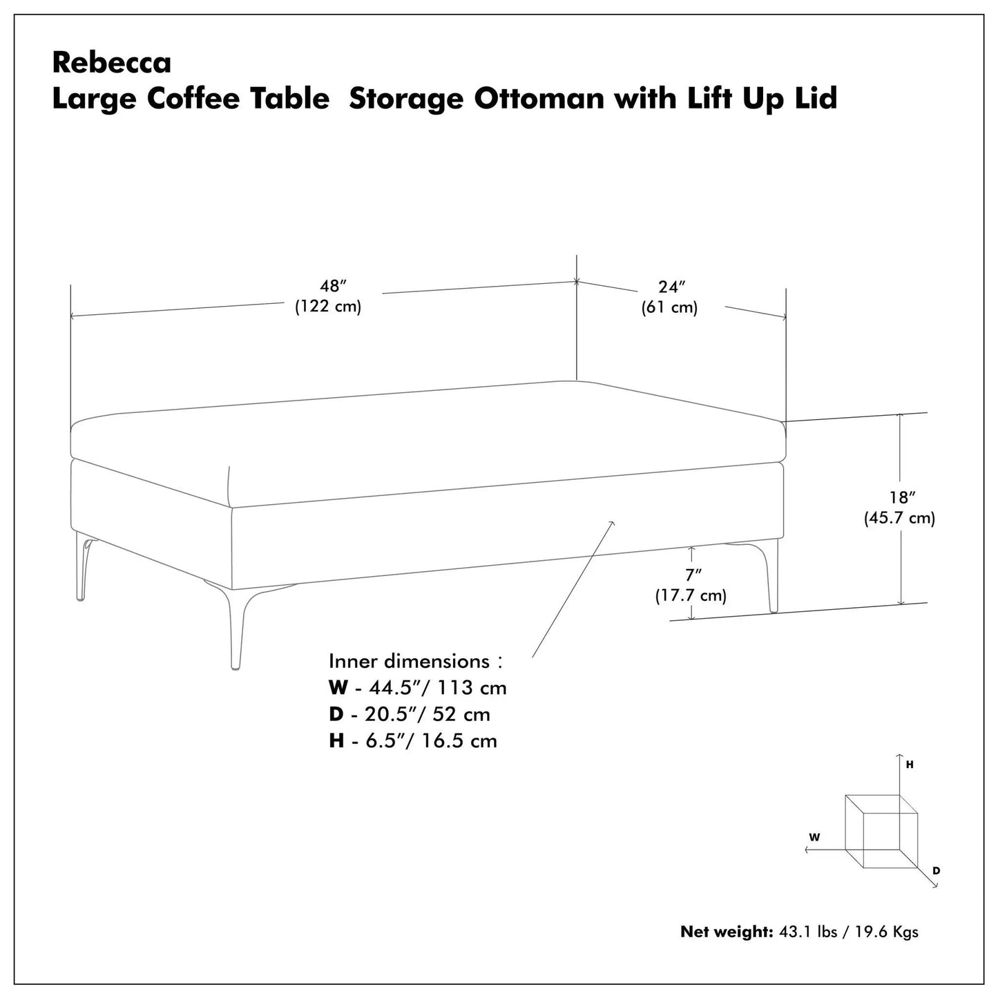 Rebecca Coffee Table Storage Ottoman Lift Lid