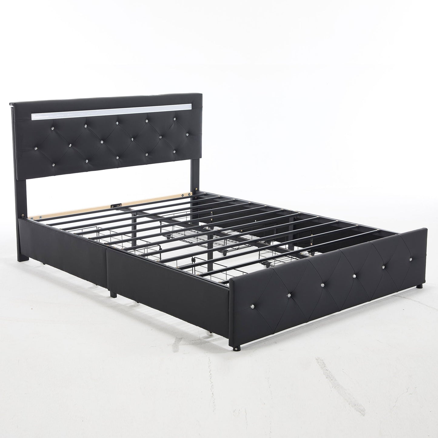 Upholstered Bed Frame with LED Lights Storage