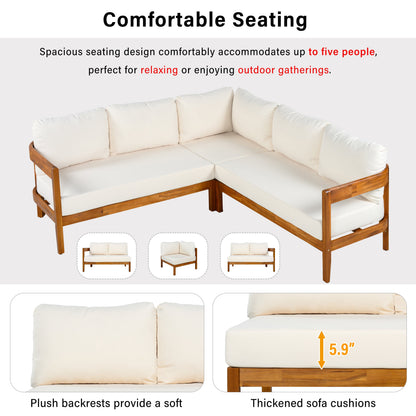 U_Style Acacia Solid Wood Outdoor Furniture Set sectional sofa with cream cushions on Tampa Home & Garden Store