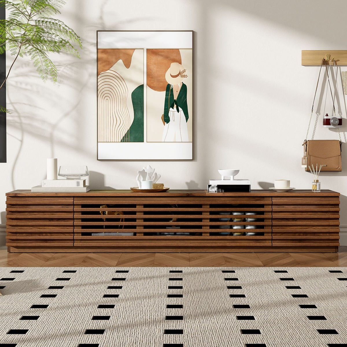 Walnut TV Stand by HouseOfZazla with cable management and soft-closing hinges on Tampa Home & Garden Store