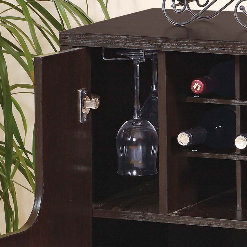 Wine cabinet in red cocoa finish with removable wine rack and glass racks on Tampa Home & Garden Store