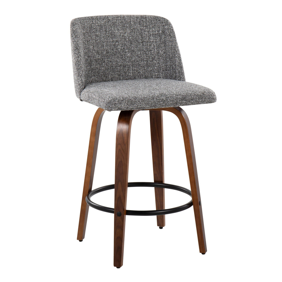 Toriano mid century modern counter stool gray textured fabric curved wood legs on Tampa Home & Garden Store